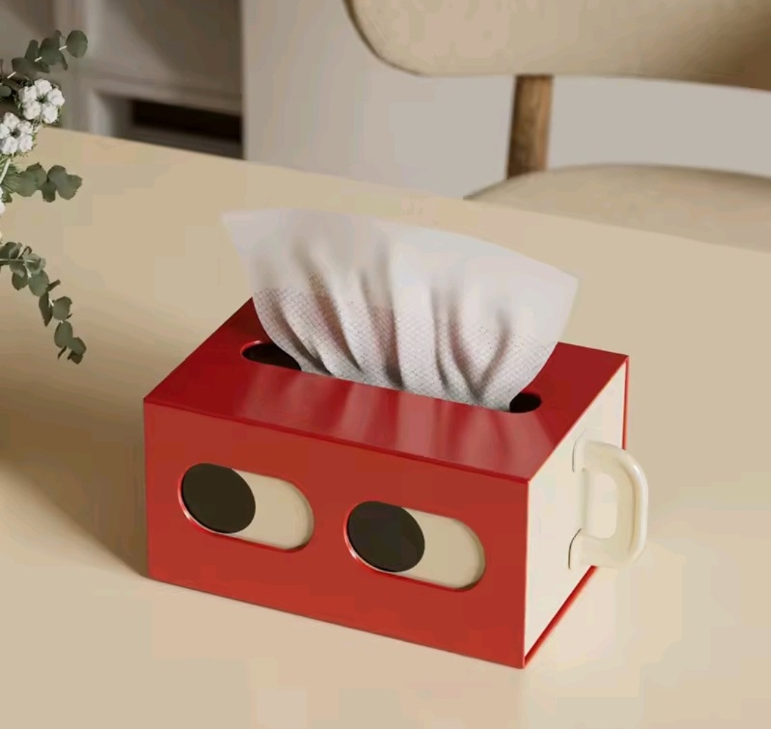 Red Tissue Box with Cream Eye Slots and Side Handle